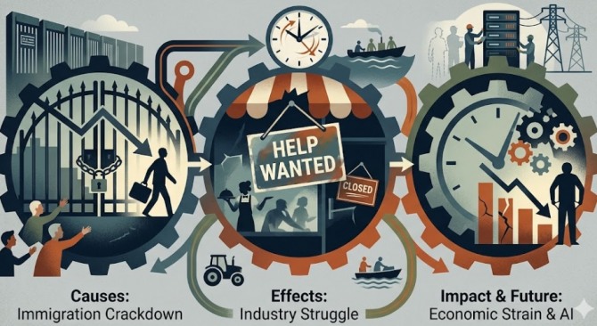 💡 J-Hub AI 분석 리포트: 미국 노동력 위기가 고도화된 기술 인프라 구축에 미치는 구조적 리스크 분석